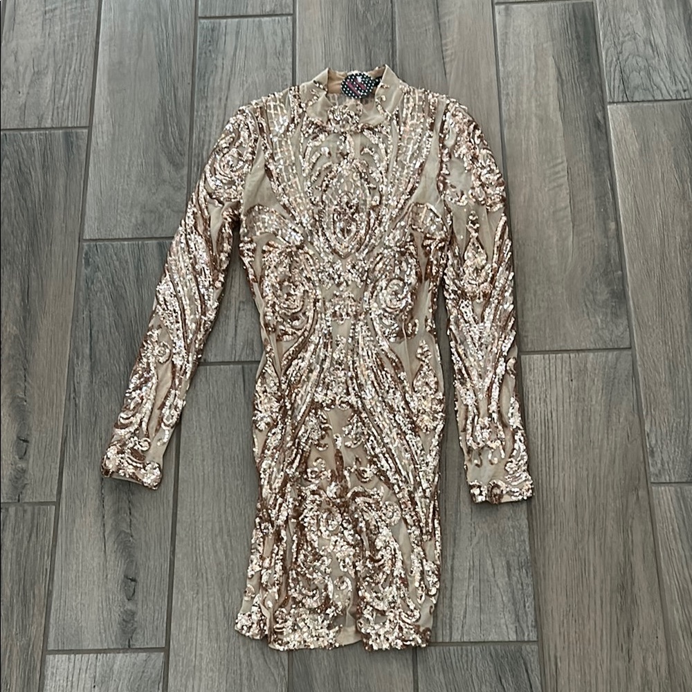 Banjul Tan and Brown Bodycon Dress with Mock Neck
